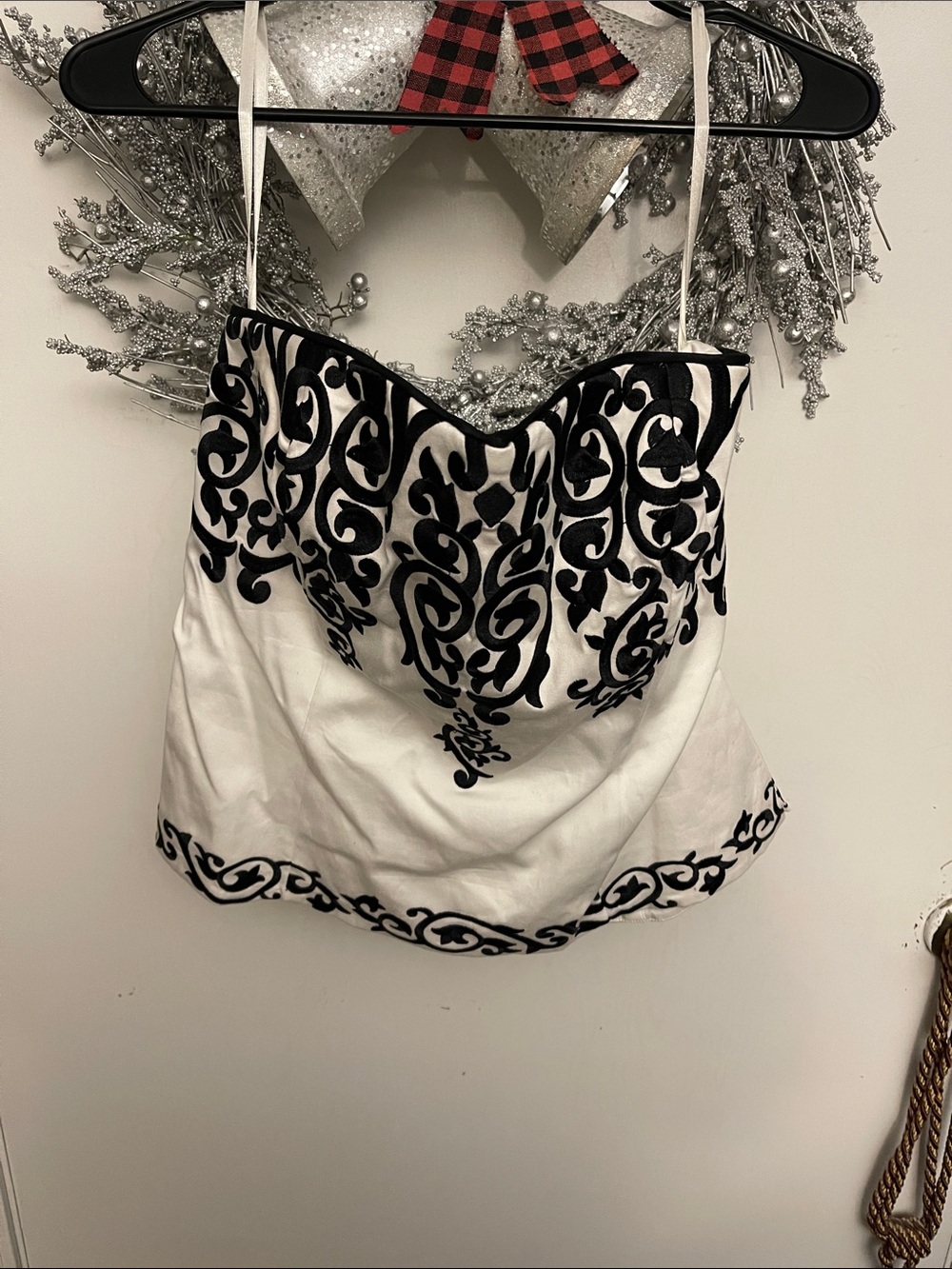 White House Black Market White and Black Embroidered Bustier Camisole